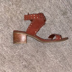 Maroon block heel sandals
